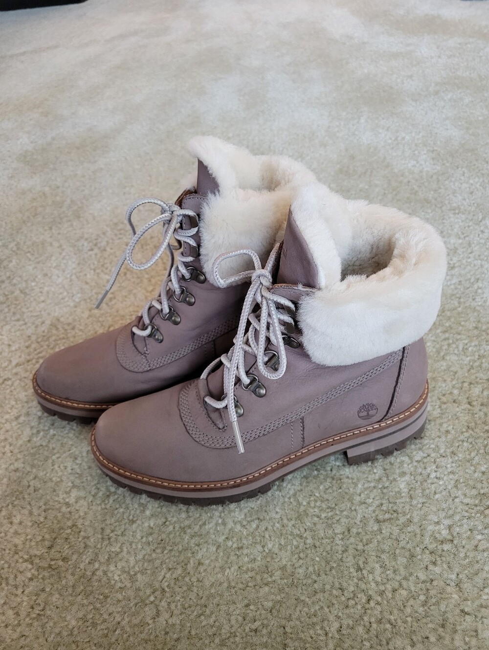 Timberland Women's Courmayeur Valley Faux Fur Waterproof Taupe Leather Boots